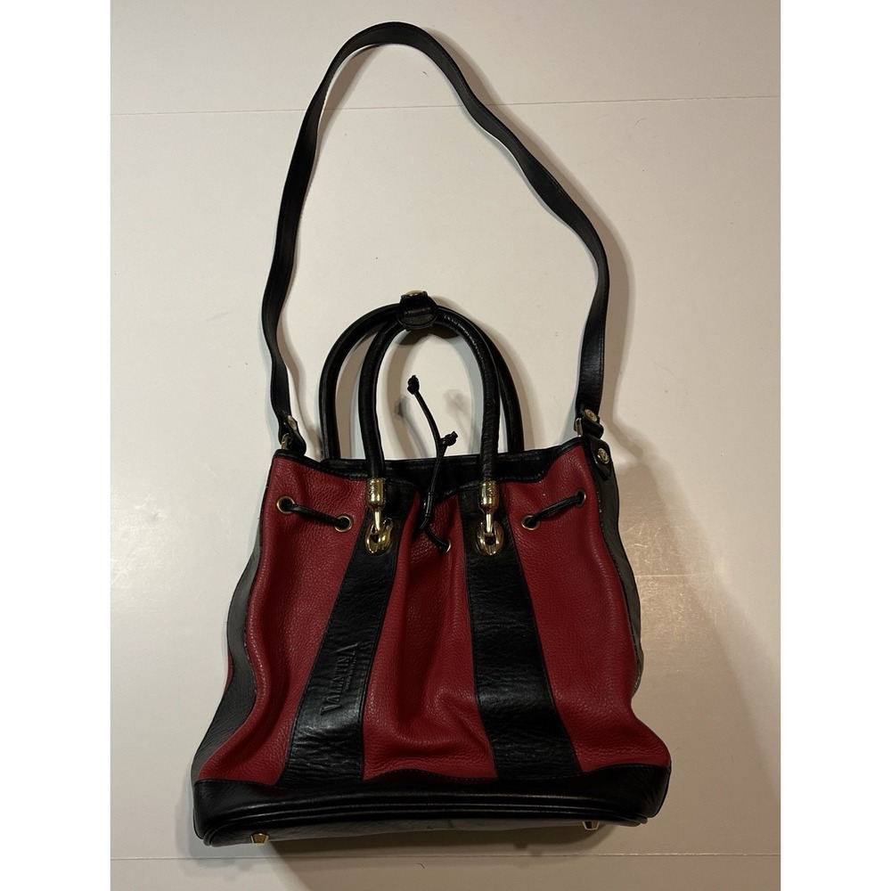 Valentina Carrano Red / Black Leather Bucket Bag Crossbody Purse - Picture 2 of 9